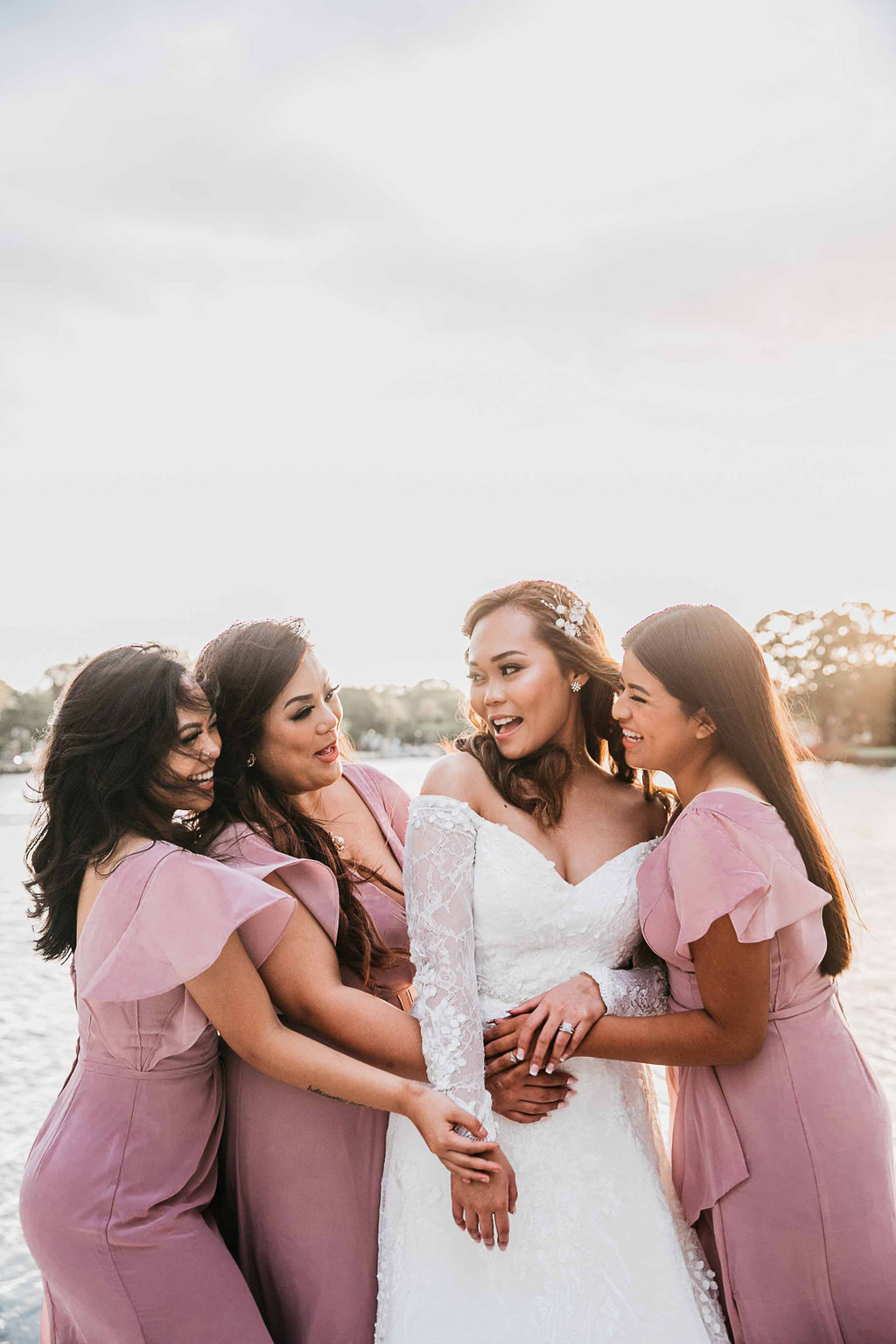 bridesmaids in pink dresses