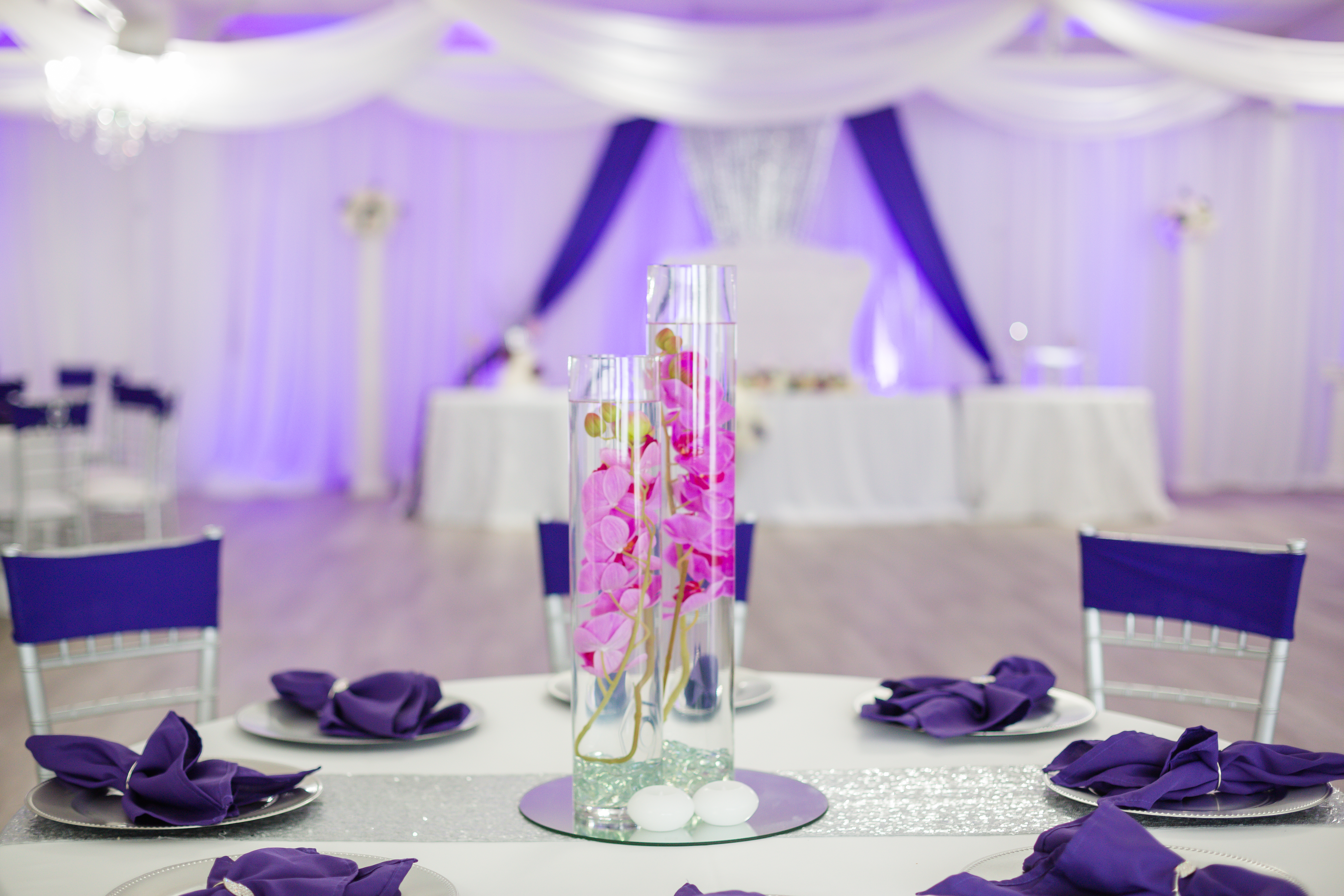 Silver Chargers; Clearwater Hall Rentals Wedding; Precious Moments Events