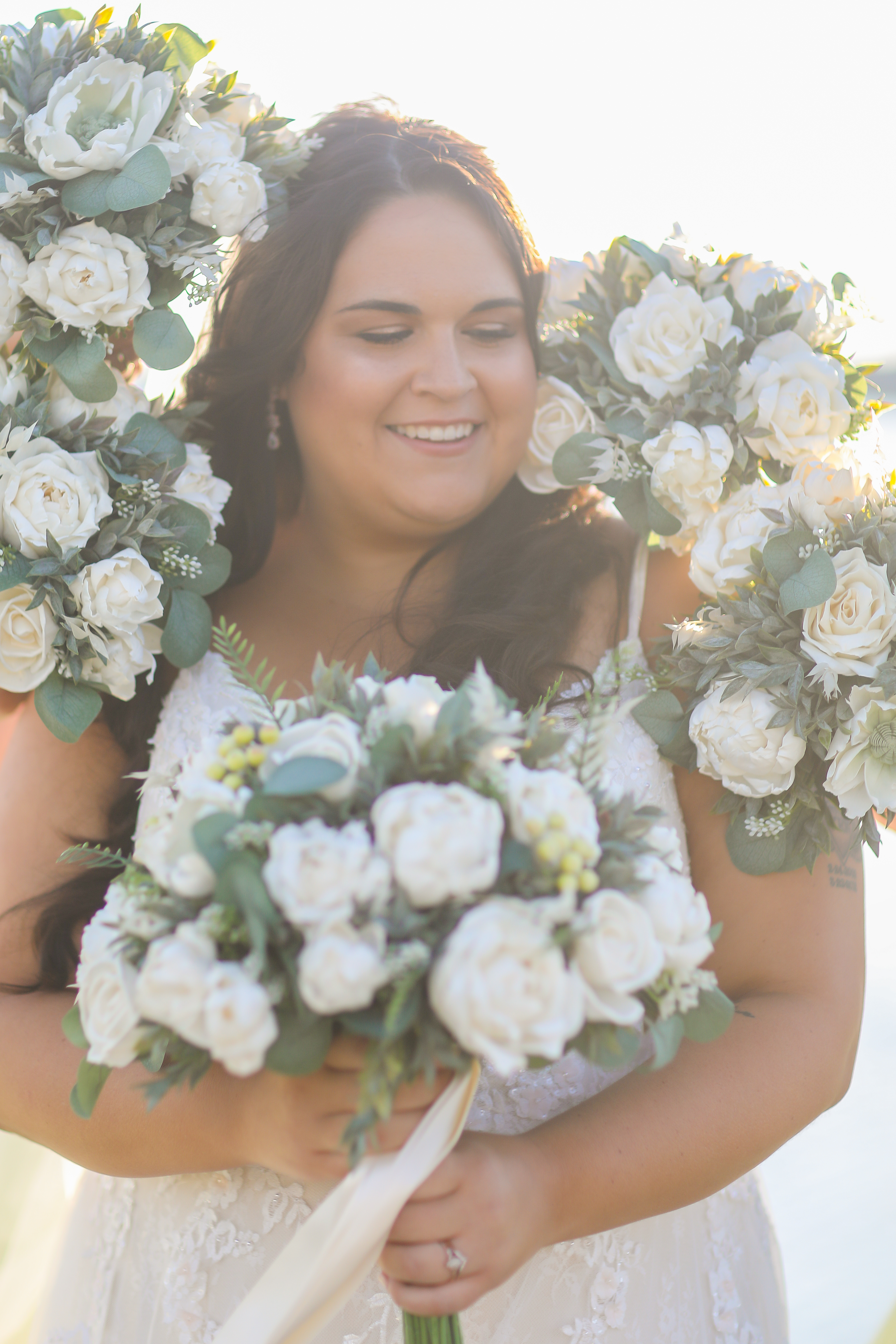 Bride with Florals Mote Marine Laboratory & Aquarium Wedding; Precious Moments Events Wedding