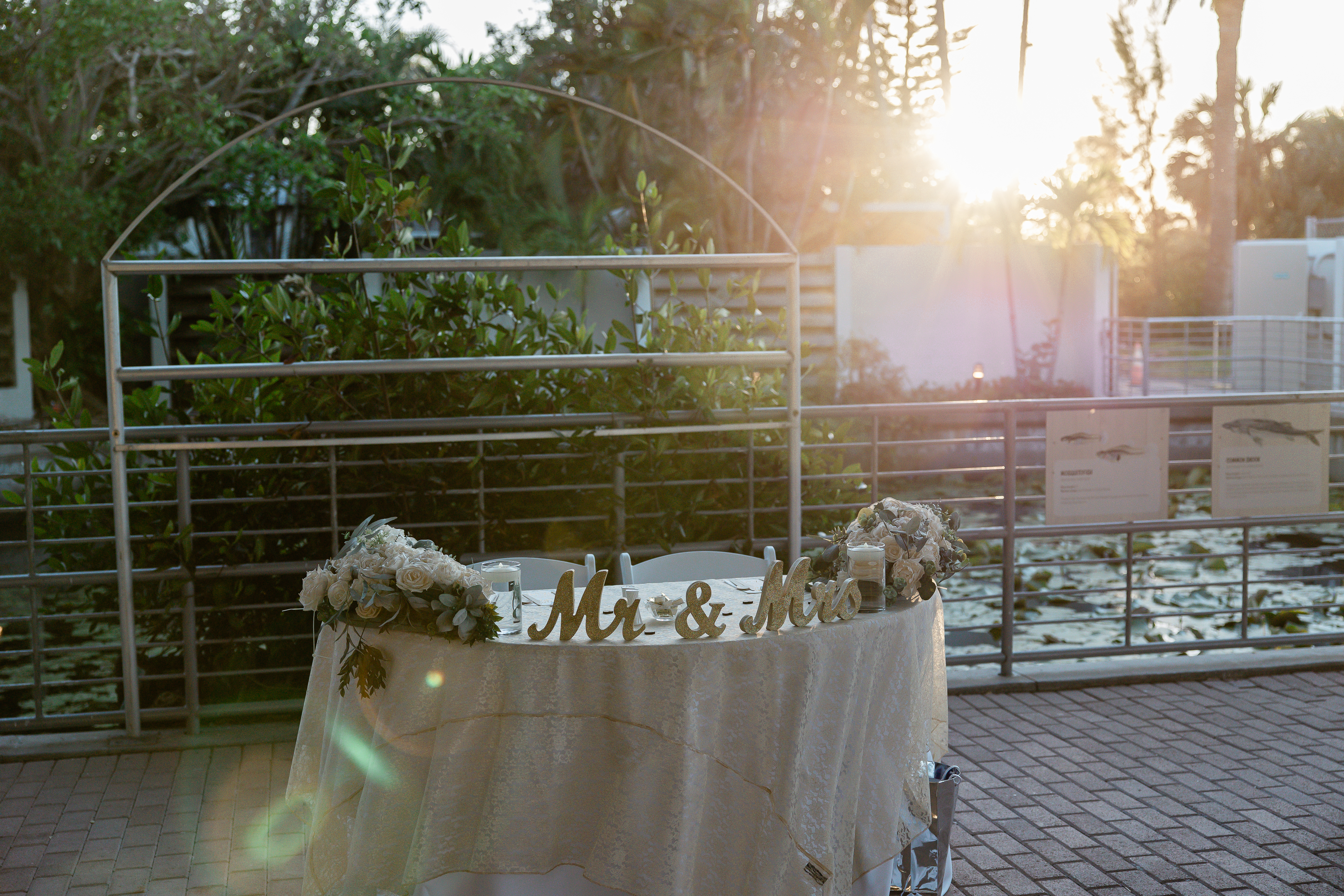 Courtyard Sweetheart Table Mote Marine Laboratory & Aquarium Wedding; Precious Moments Events Wedding