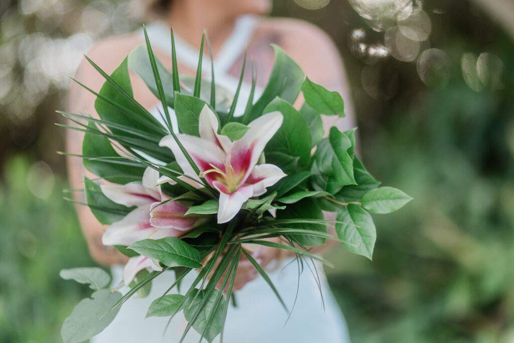 bridesmaids bouquet with colorful orchids