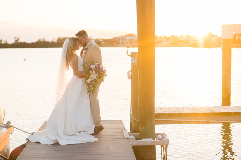 wedding portraits on the dock at Mote Marine Laboratory & Aquarium