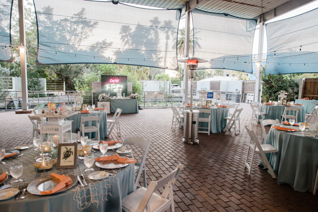 outdoor wedding reception at Mote Marine Laboratory & Aquarium by Precious Moments Events