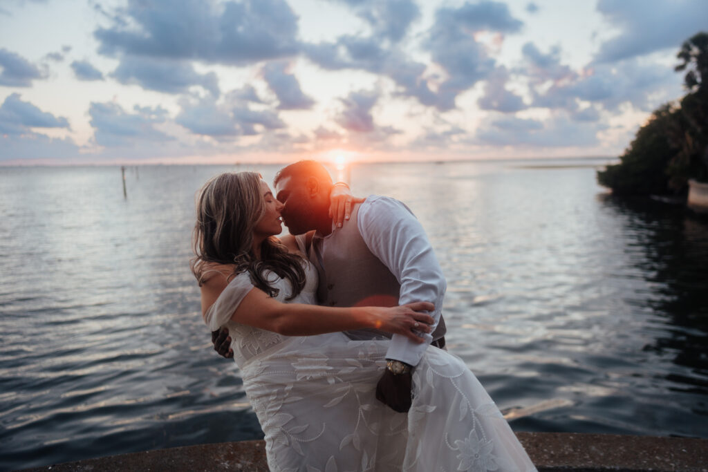 bride and groom portraits on Florida coast at Powel Crosley Estate