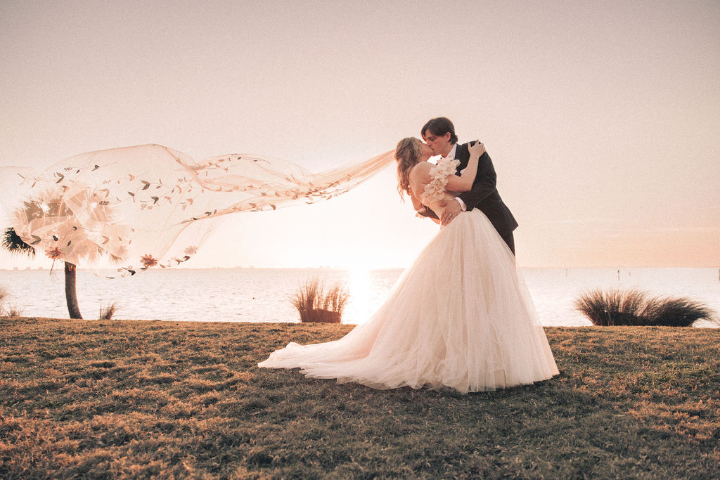 bride and groom portraits by the Florida coast