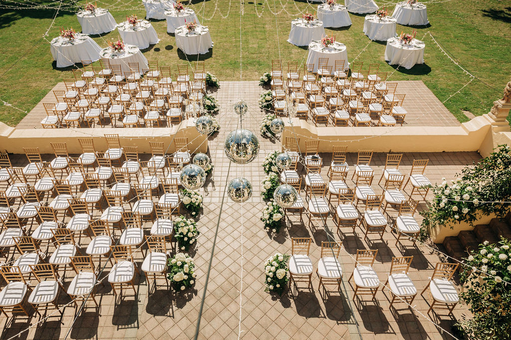 overview of classic wedding ceremony at Powel Crosley Estate