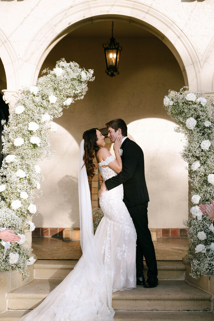 bride and groom at their Powel Crosley Estate wedding ceremony