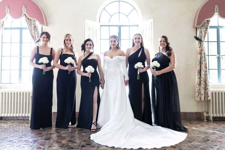 bridesmaids in black dresses