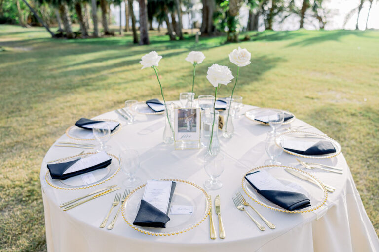 black and white wedding tablescape