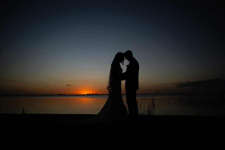 sunset bride and groom portraits