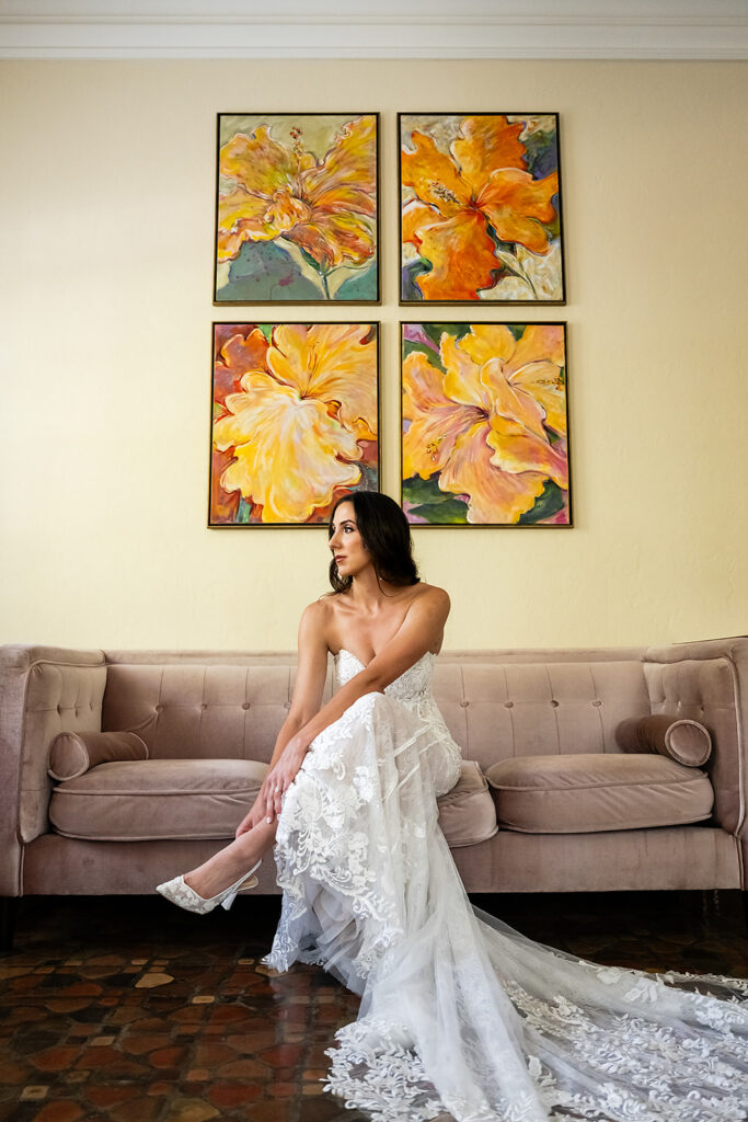 bride in elegant, laced gown