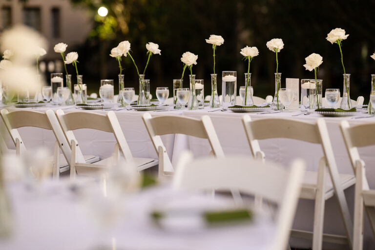 outdoor wedding reception at Powel Crosley Estate