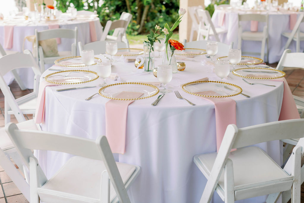 elegant wedding tablescape with pink details by Precious Moments Events