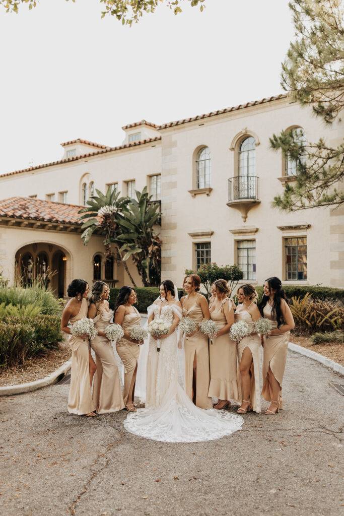 bridesmaids in cream dresses