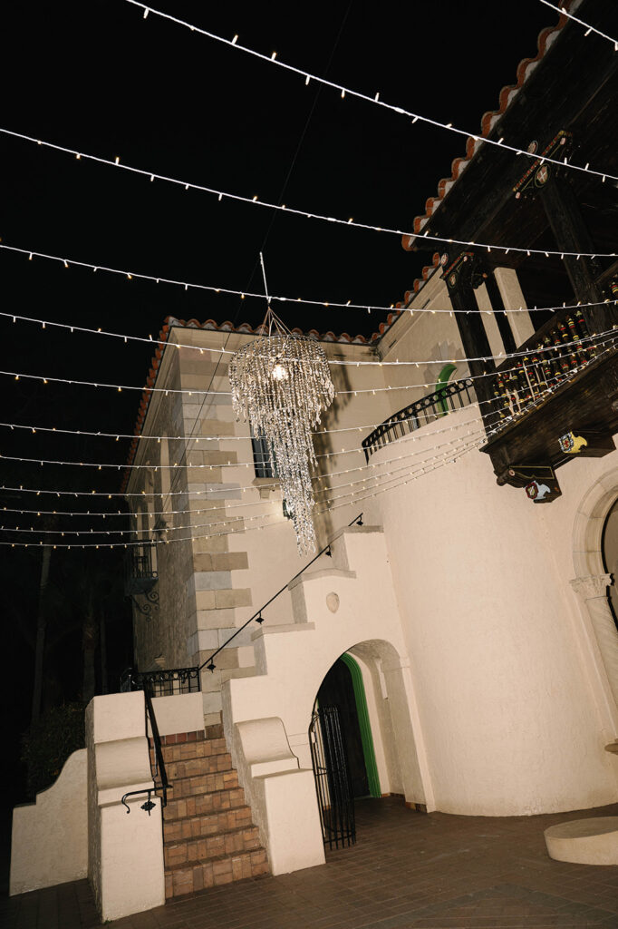 elegant chandelier at outdoor wedding