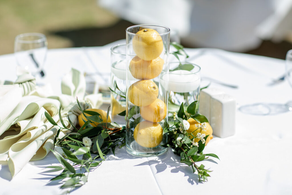 lemon and greenery wedding centerpieces