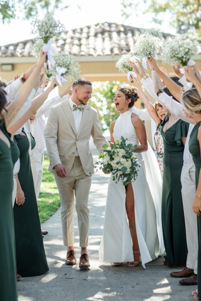 wedding party in green and cream