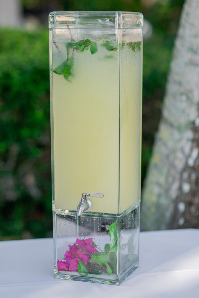 lemonade dispenser at outdoor wedding