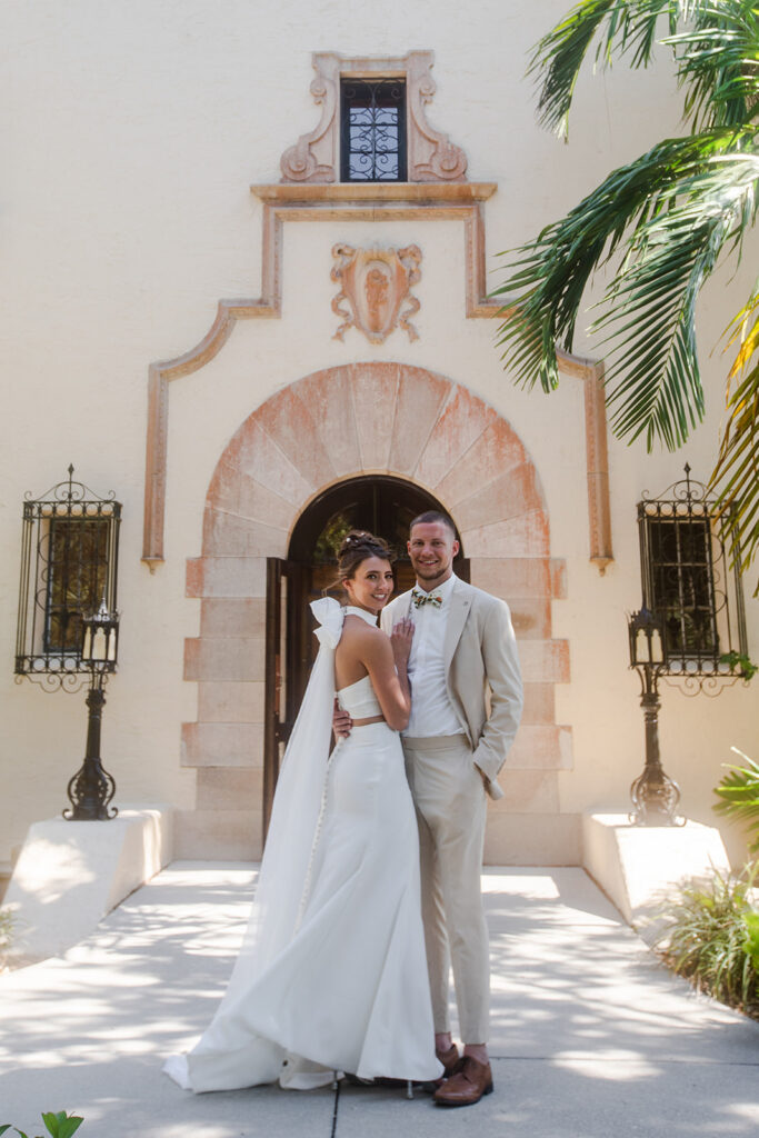 bride and groom portraits outside Powel Crosley Estate