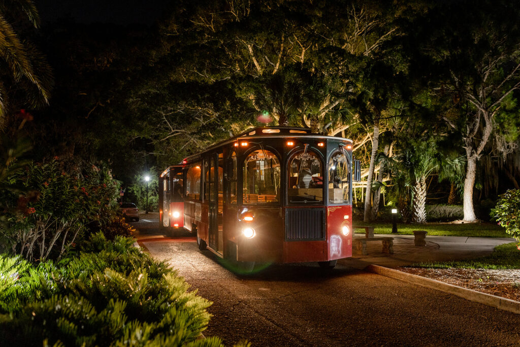 trolley at Florida wedding