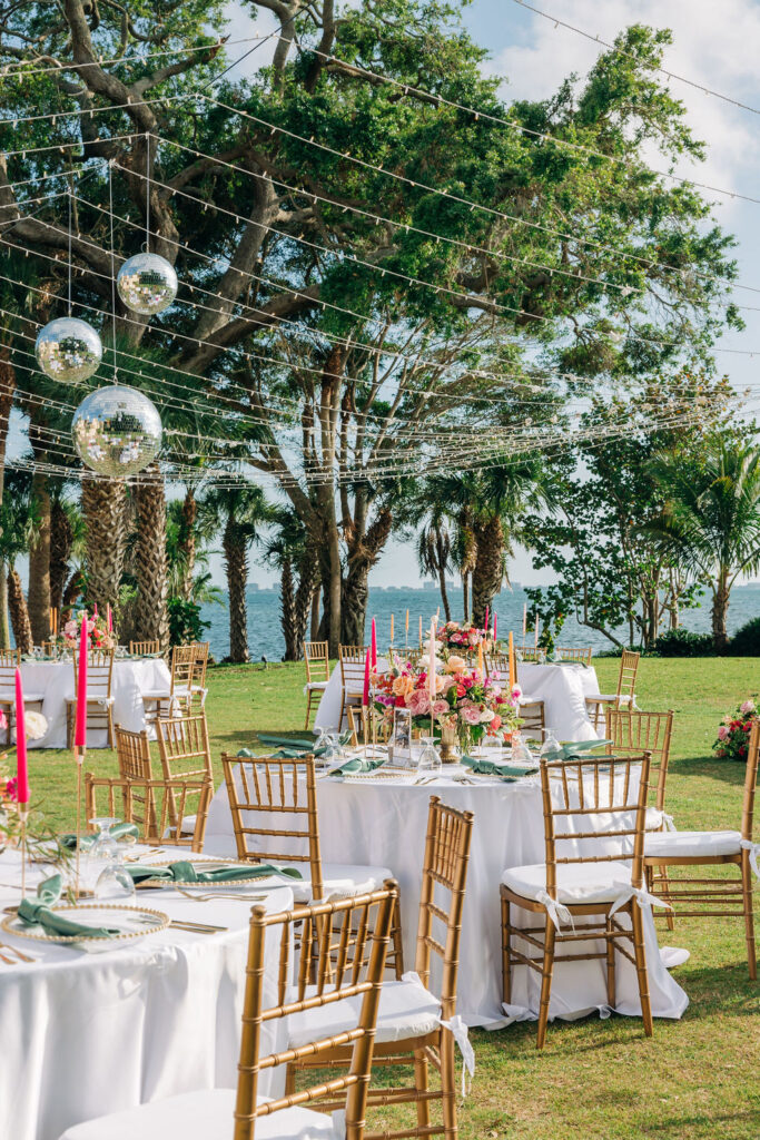 classic and colorful outdoor wedding reception