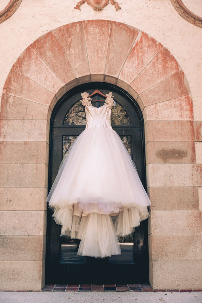 wedding gown with tulle and floral sleeves