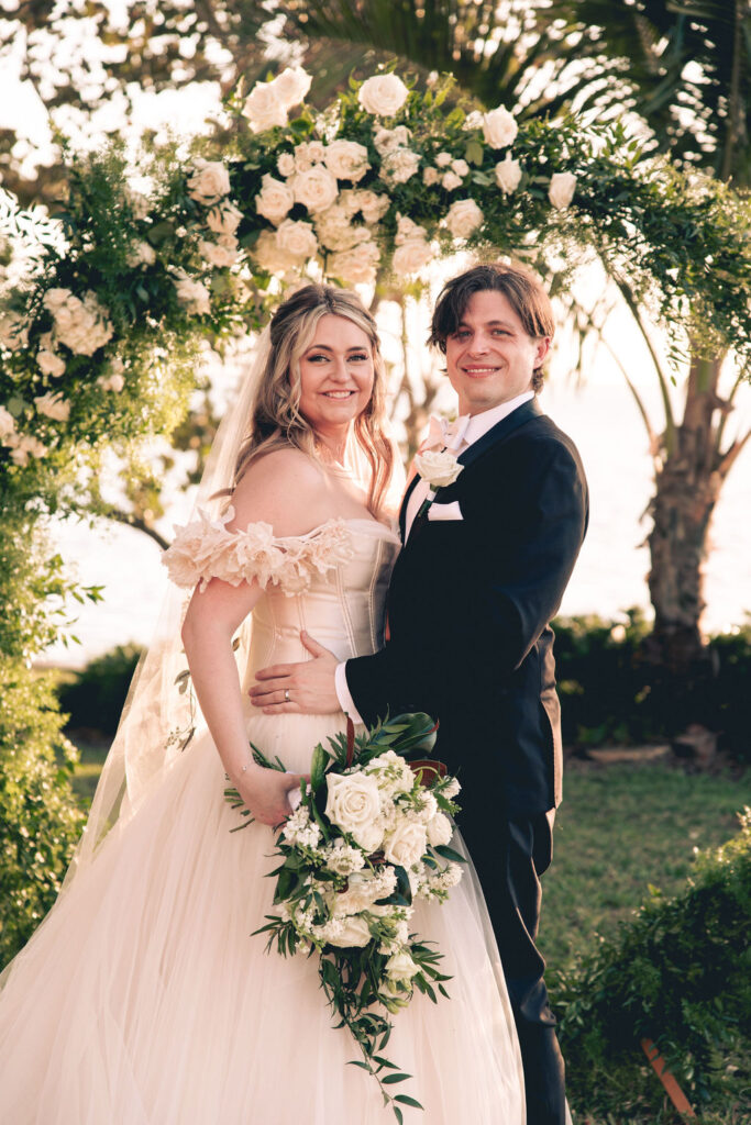 bride and groom at their outdoor wedding ceremony at Powel Crosley Estate