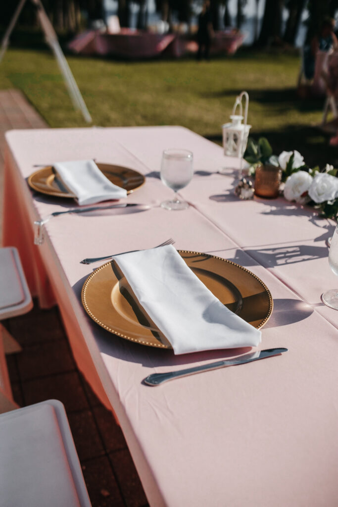 pink and gold wedding reception at Powel Crosley Estate by Precious Moments Events