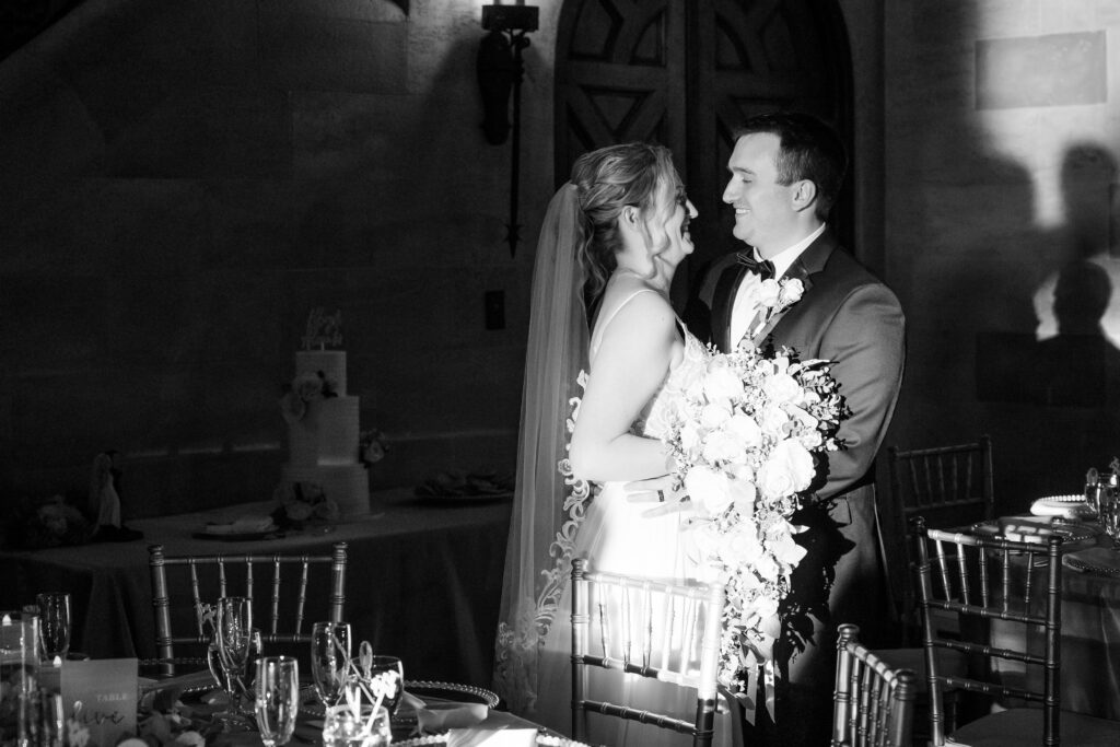 black and white bride and groom portraits