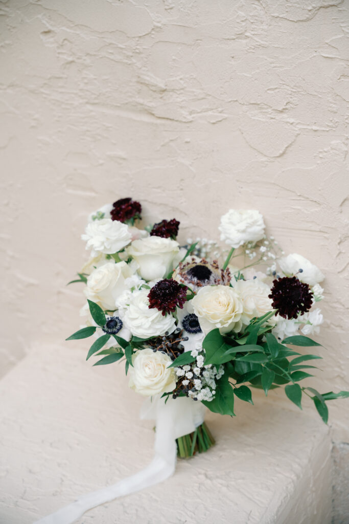 white and black wedding bouquet