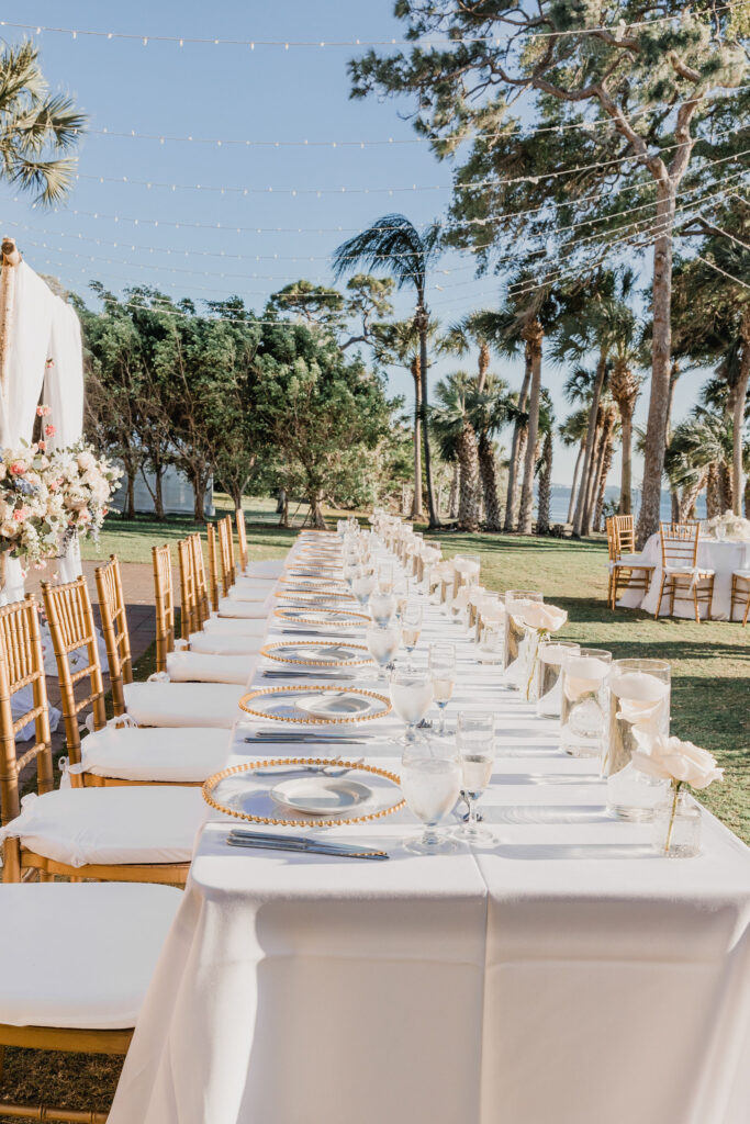 wedding reception with gold details at Powel Crosley Estate, designed by Precious Moments Events