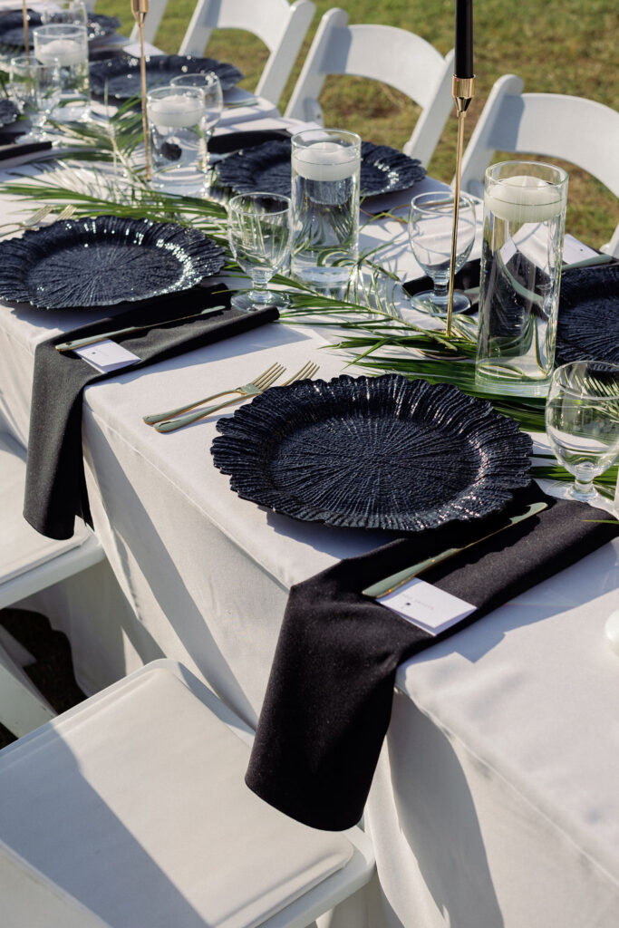 black and white wedding reception