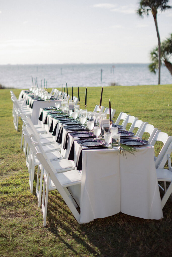 black and white wedding tablescape by Precious Moments Events