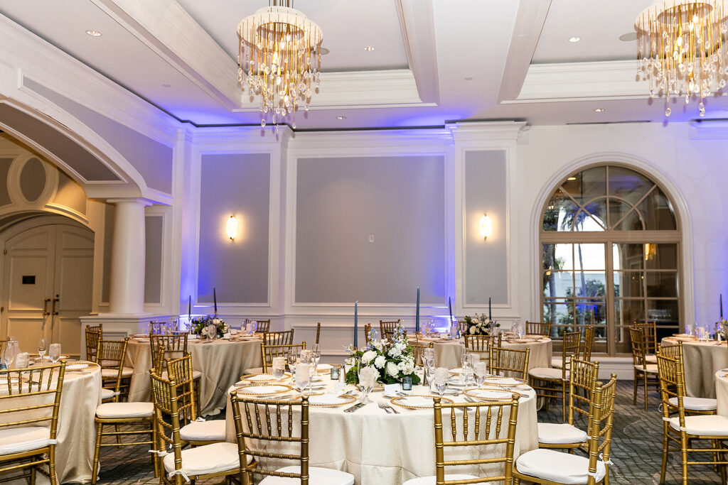 elegant indoor wedding reception at Ritz Sarasota by Precious Moments Events