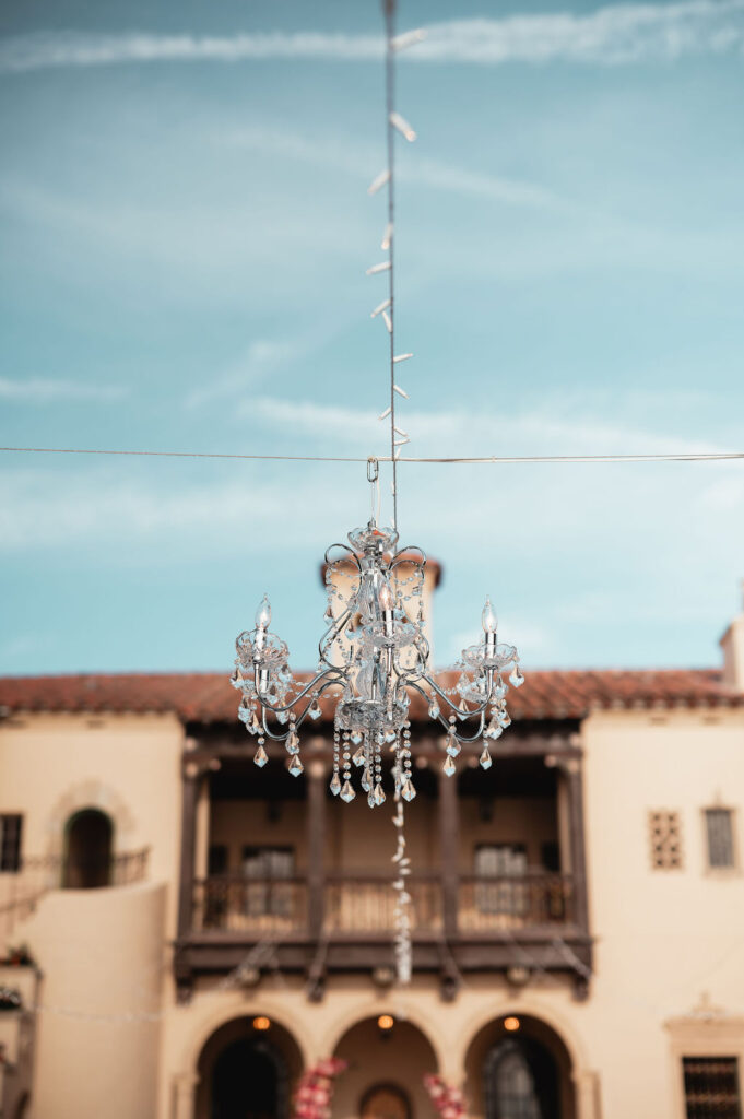 chandelier at outdoor wedding reception