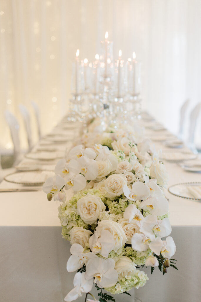 cascading white floral wedding centerpiece