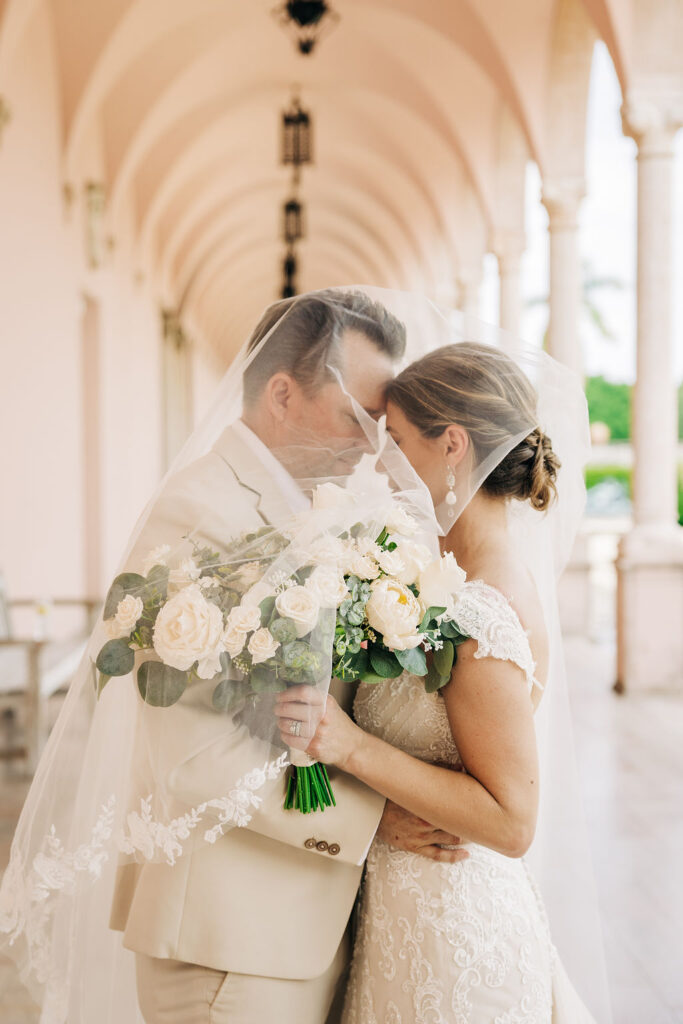 bride and groom portraits at Ringling Courtyard