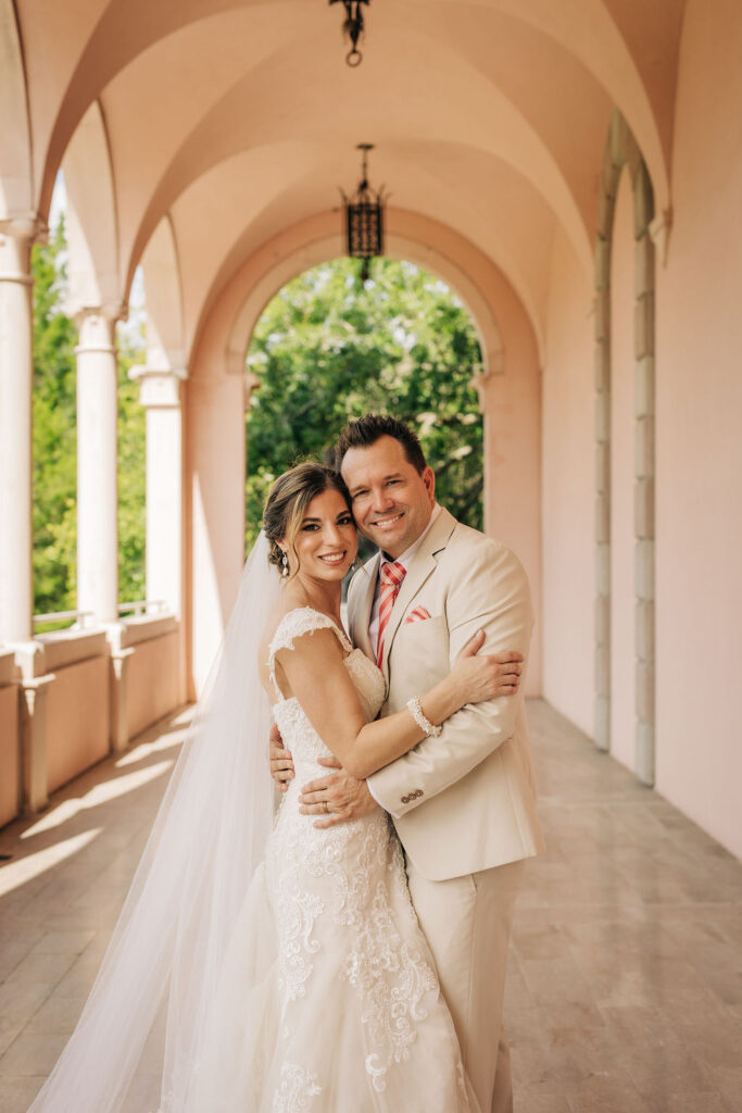 bride and groom portraits at Ringling Courtyard