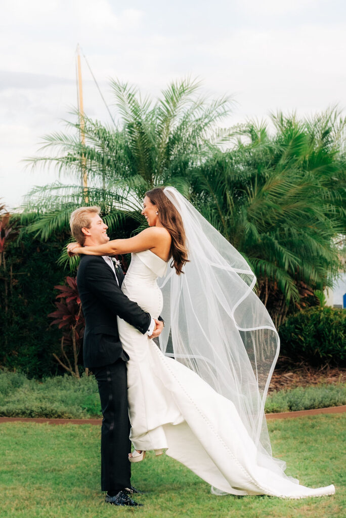 bride and groom portraits at Sarasota Yacht Club