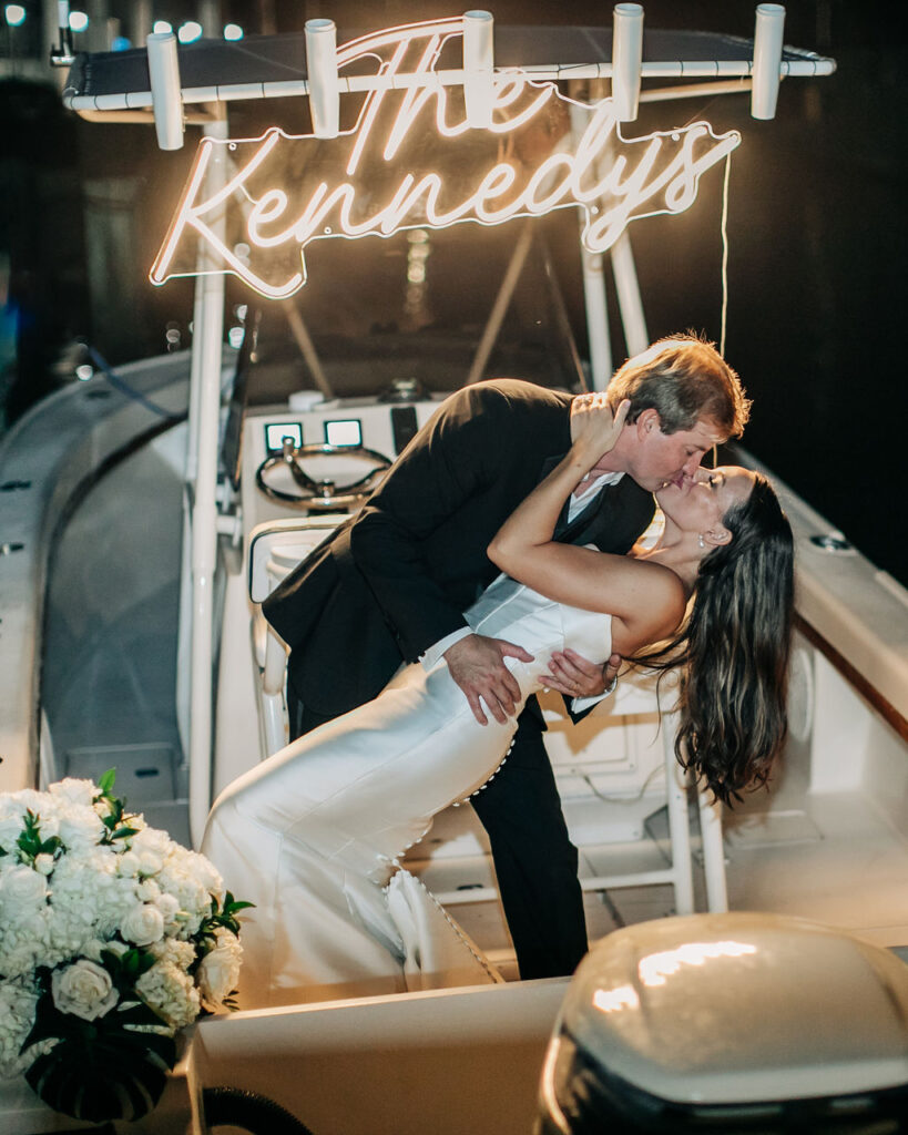 boat exit at wedding at Sarasota Yacht Club