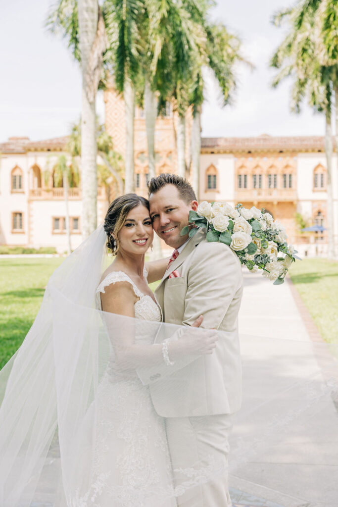 bride and groom at their Ringling Ca' d'Zan wedding