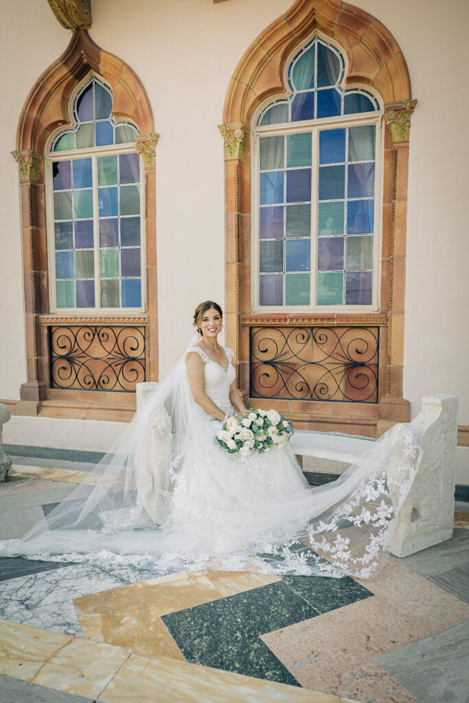 bride in classic wedding attire for her Ringling Ca' d'Zan wedding