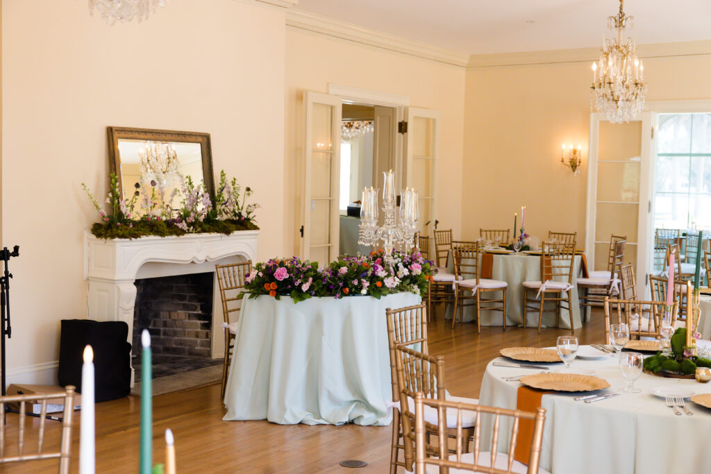 colorful indoor wedding reception at Edson Keith Mansion by Precious Moments Events