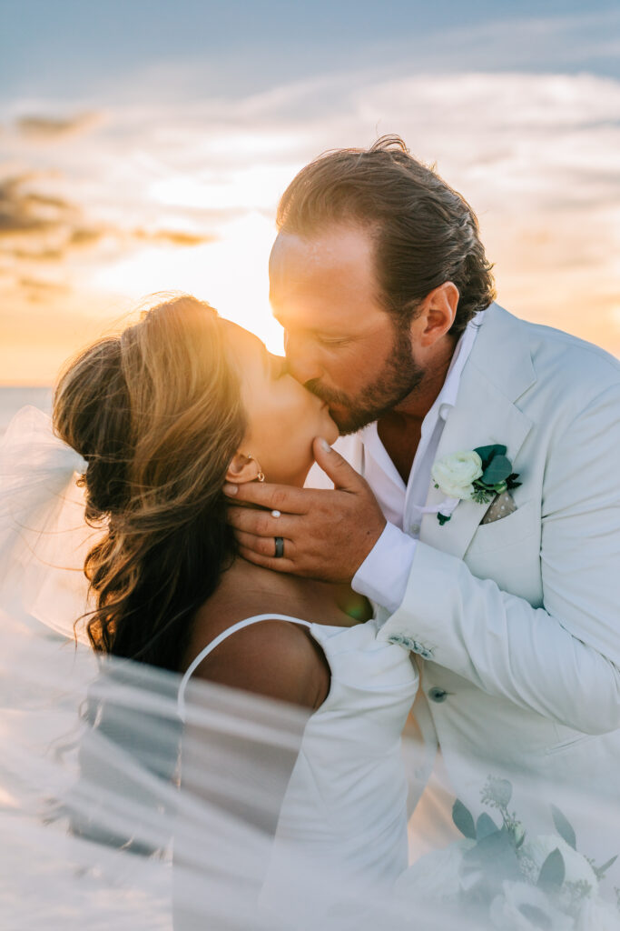 sunset beach wedding portraits