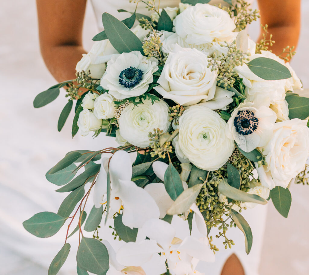 green and white bridal bouquet