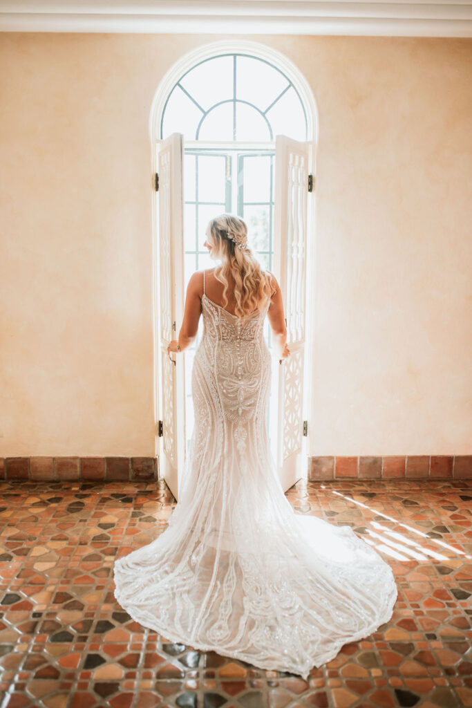 bride in elegant embroidered gown