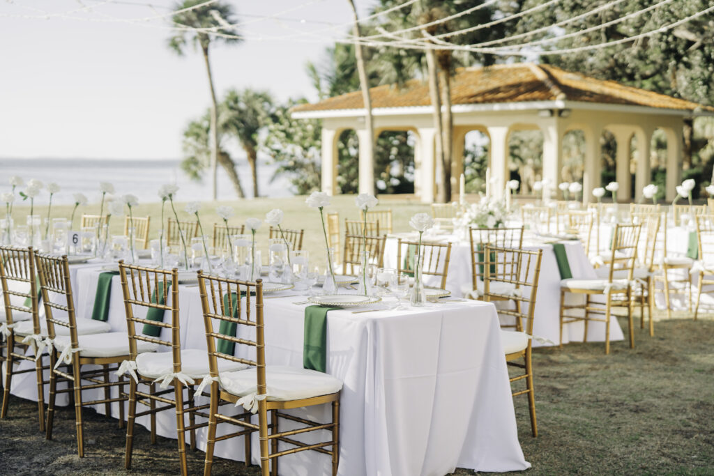 white and green wedding reception at Powel Crosley Estate, planned by Precious Moments Events