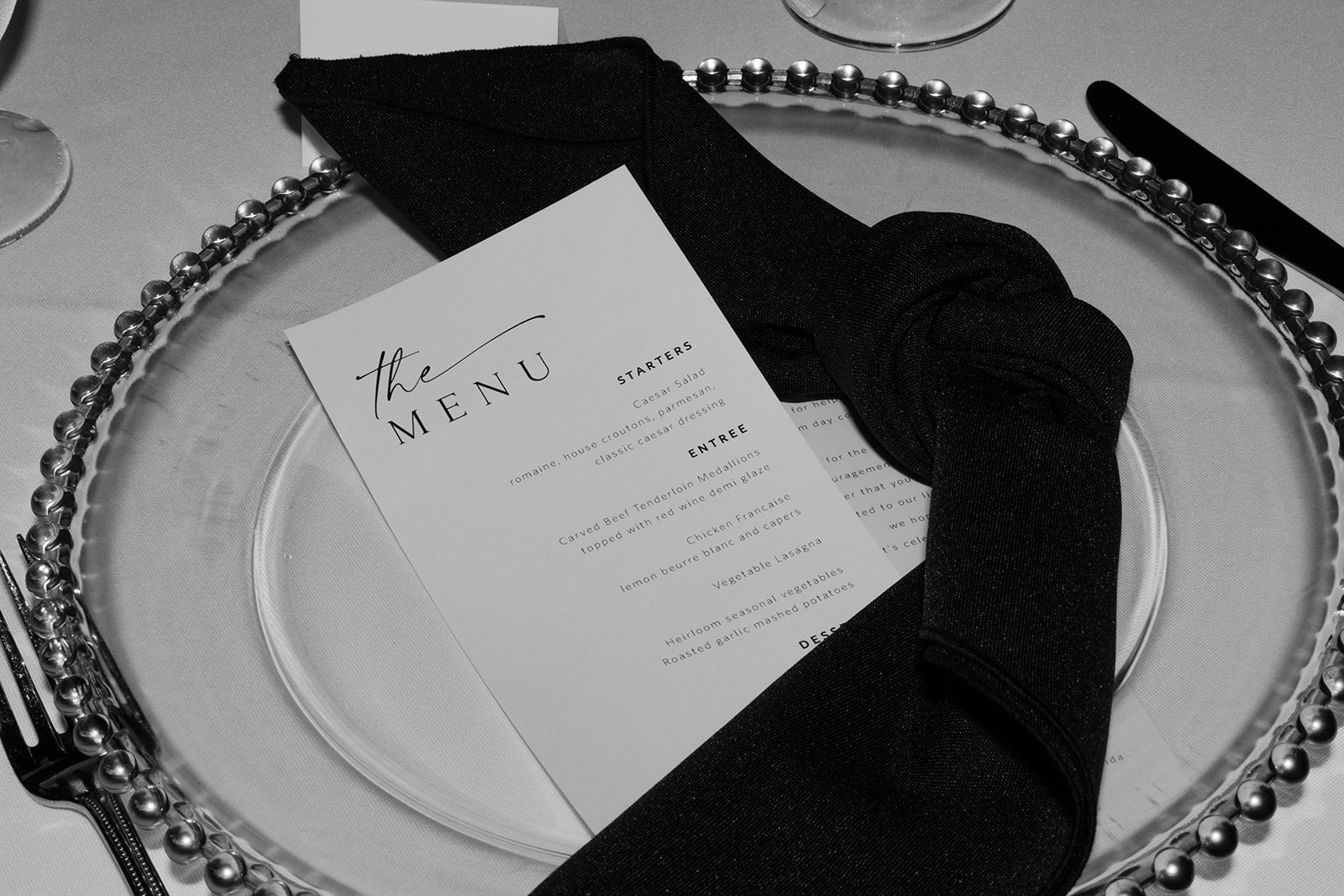 wedding menu for classic wedding at Bishop Museum of Science