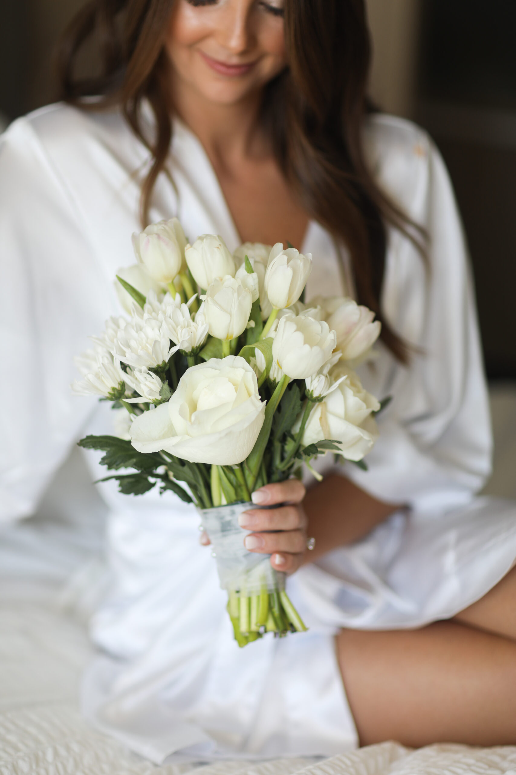 bridal bouquet with white roses and tulips 