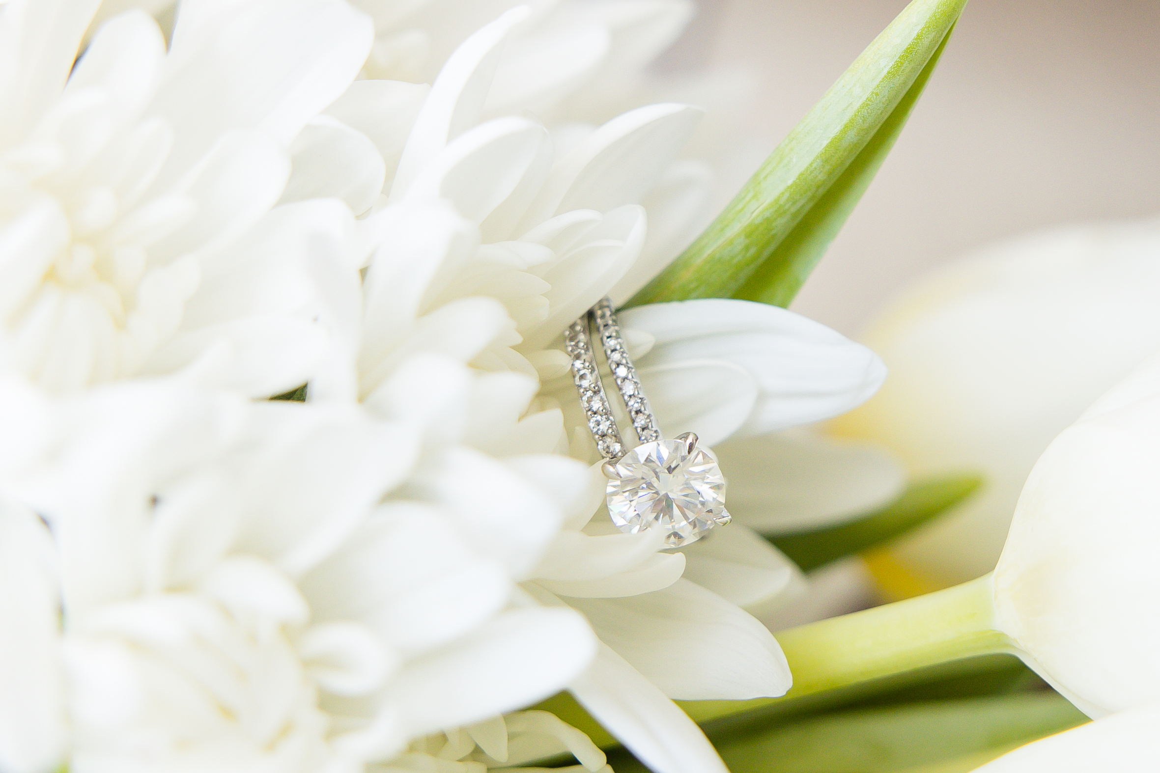 engagement ring inside bridal bouquet